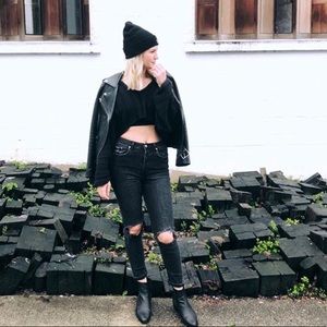 High Waisted Black Ripped Jeans
